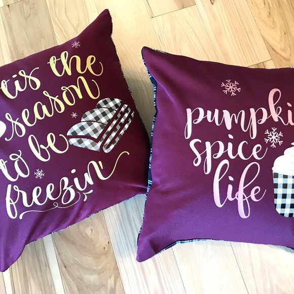 Autumn Winter Pillow Cover: Pumpkin Spice Life Graphic Applique, 18 x 18 - Picture 4 of 8